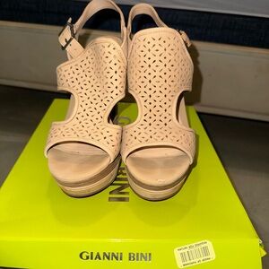 Gianni Bini Tan Wedges with Perforated Design